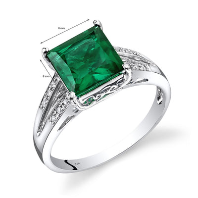 14K White Gold Created Emerald Diamond Ring Princess Cut 2.25 Carats Total