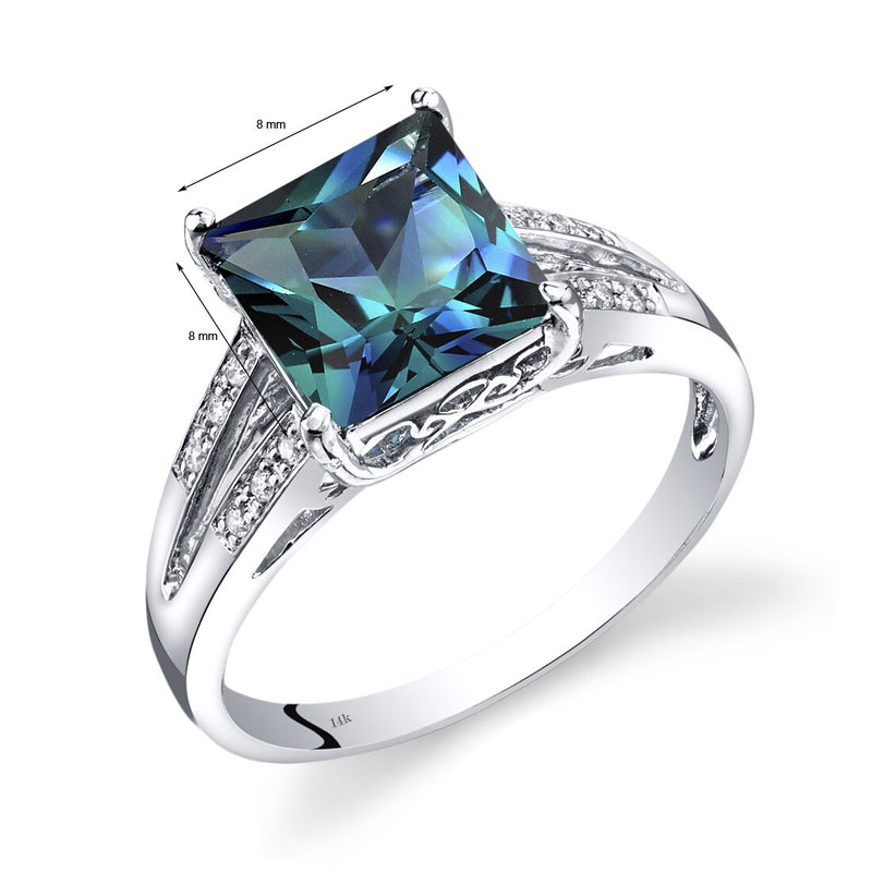 14K White Gold Created Alexandrite Diamond Ring Princess Cut 3 Carats Total