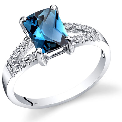 14K White Gold London Blue Topaz Diamond Venetian Ring 1.75 Carats Total