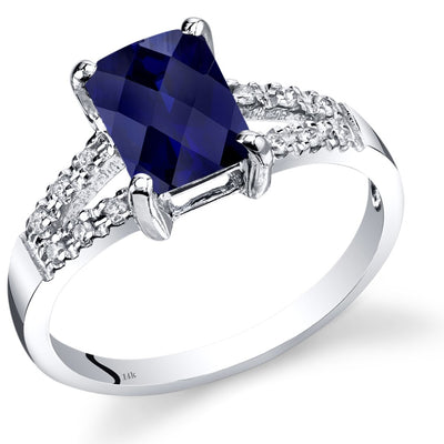 14K White Gold Created Blue Sapphire Diamond Venetian Ring 2 Carats Total