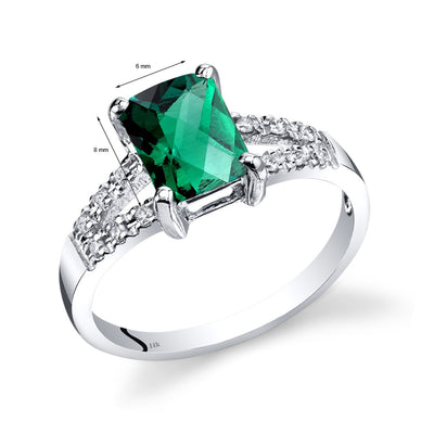 14K White Gold Created Emerald Diamond Venetian Ring 1.25 Carats Total