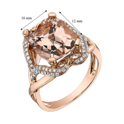 14K Rose Gold Morganite Diamond Ring 5.25 Carats Radiant Cut