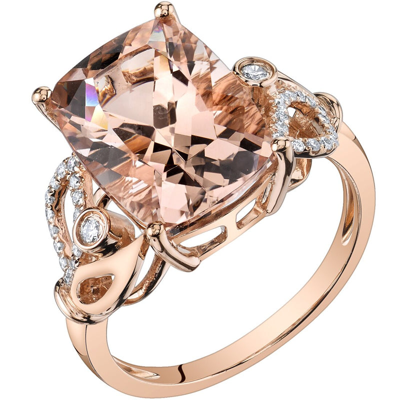 7.00 Carats Morganite Diamond Ring 14K Rose Gold Radiant Cut