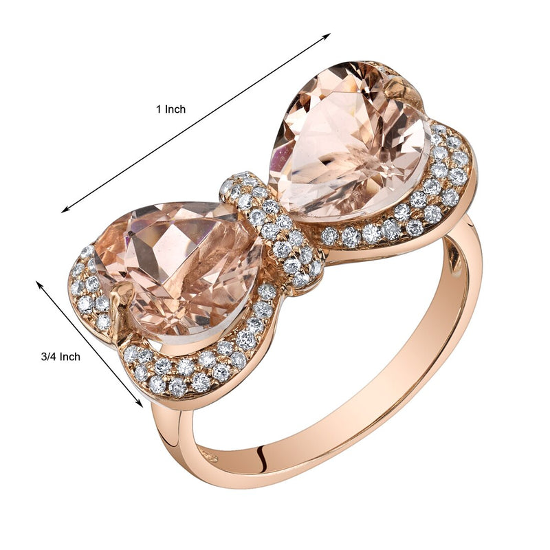 14K Rose Gold Morganite Diamond Ring 4.25 Carats Heart Shape