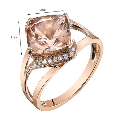 14K Rose Gold Morganite Diamond Ring 3.00 Carats Cushion Cut