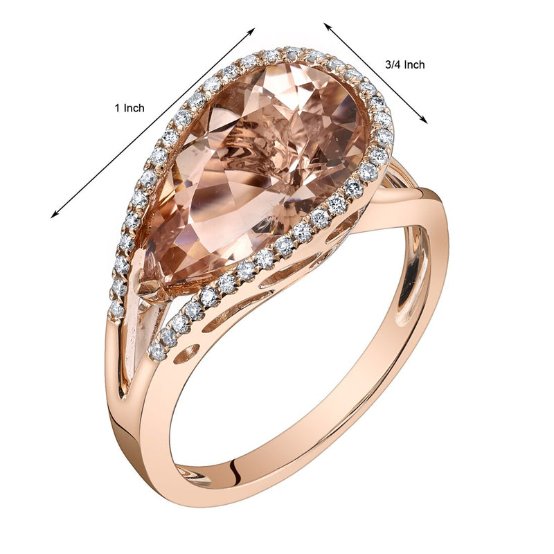 14K Rose Gold Morganite Diamond Ring 4.25 Carats Pear Shape