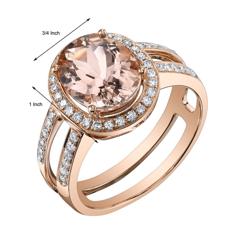 14K Rose Gold Morganite Diamond Ring 2.50 Carats Oval Shape