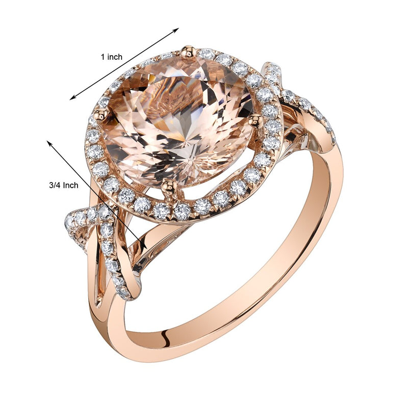 14K Rose Gold Morganite Diamond Ring 3.25 Carats Round Cut
