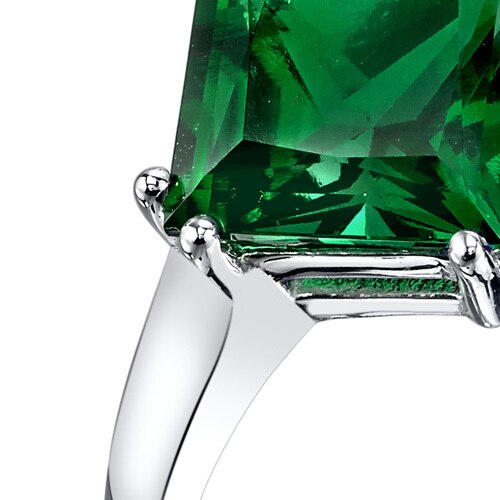 14K White Gold Created Emerald Solitaire Ring 2.00 Carats Princess Cut Sizes 5-9