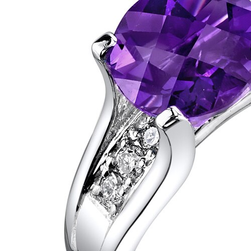 14K White Gold Amethyst Diamond Cathedral Ring 1.75 Carats Sizes 5-9