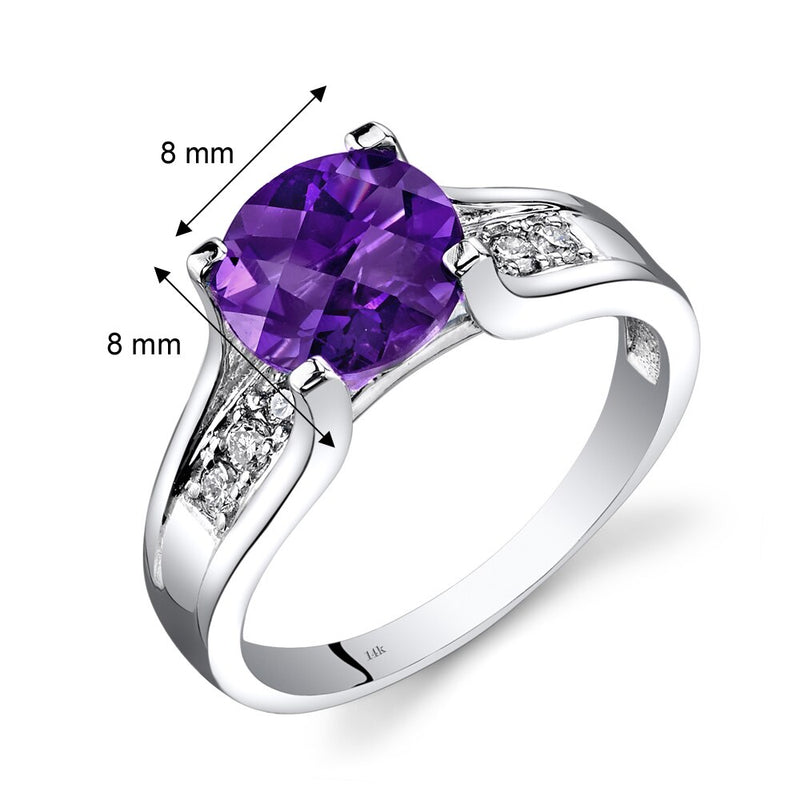 14K White Gold Amethyst Diamond Cathedral Ring 1.75 Carats Sizes 5-9