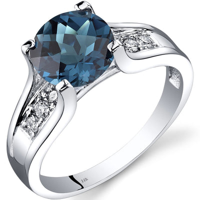 14K White Gold London Blue Topaz and Diamond Cathedral Ring 2.25 Carats Sizes 5-9