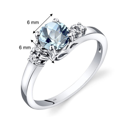 14K White Gold Aquamarine Diamond Solstice Ring 0.75 Carats Sizes 5-9