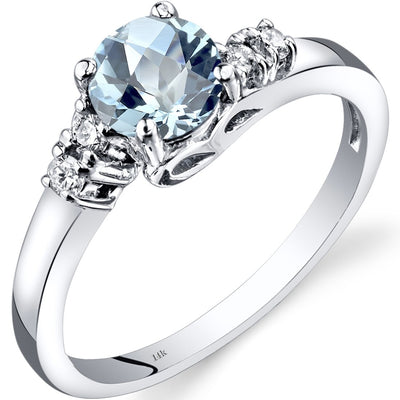 14K White Gold Aquamarine Diamond Solstice Ring 0.75 Carats Sizes 5-9
