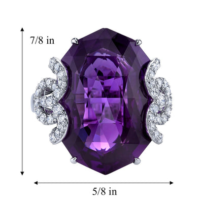 18.50 carats Amethyst Diamond Imperial Ring 14K White Gold