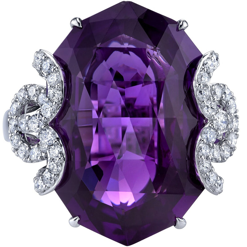 18.50 carats Amethyst Diamond Imperial Ring 14K White Gold