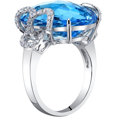 20.75 carats Swiss Blue Topaz Diamond Imperial Ring 14K White Gold