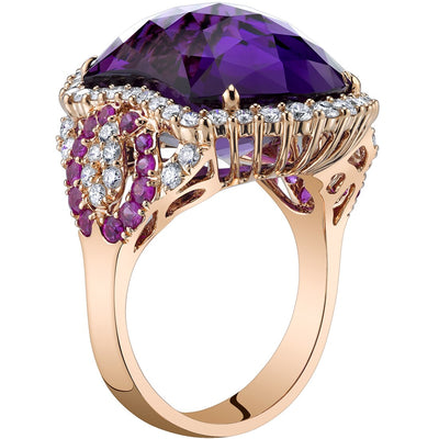 15.25 carats Amethyst Diamond and Pink Sapphire Ring 14K Rose Gold