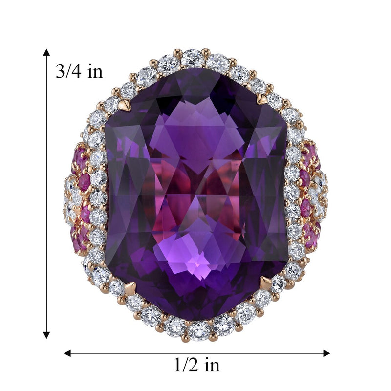 15.25 carats Amethyst Diamond and Pink Sapphire Ring 14K Rose Gold