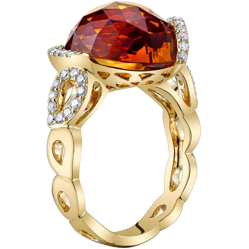 10.10 Carats Pear Shape Citrine and Diamond Stardust Ring 14K Yellow Gold
