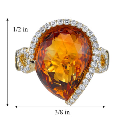 10.10 Carats Pear Shape Citrine and Diamond Stardust Ring 14K Yellow Gold