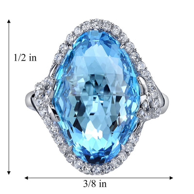 17 Carats Swiss Blue Topaz Diamond Empress Ring 14K White Gold