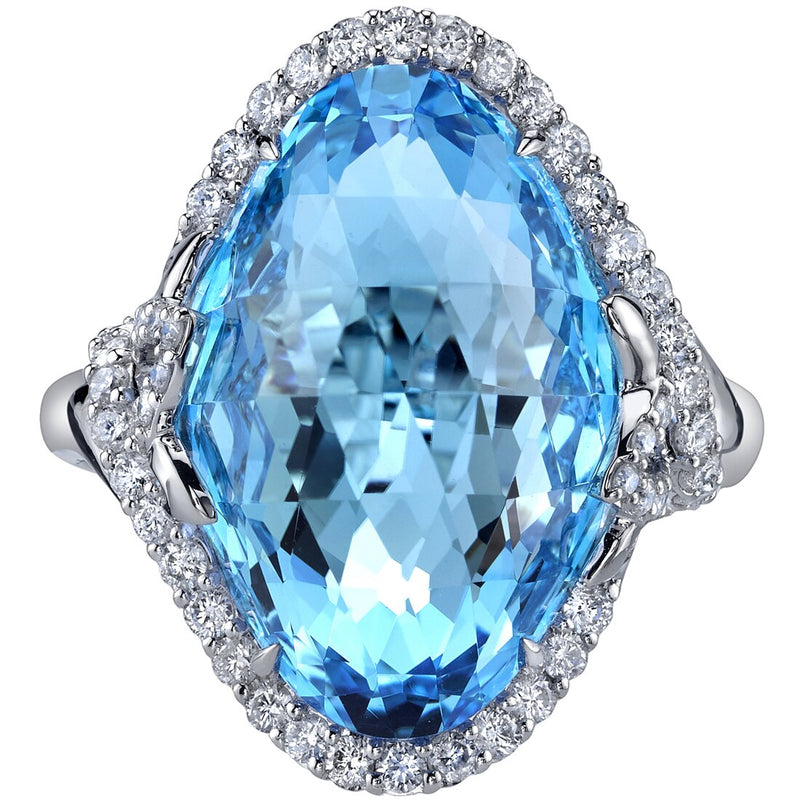 17 Carats Swiss Blue Topaz Diamond Empress Ring 14K White Gold