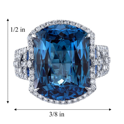 17.00 carats London Blue Topaz Diamond Azure Ring 14K White Gold