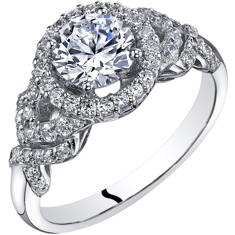 14K White Gold Engagement Ring 1.30 Carats Round Shape Halo Style Sizes 4-10