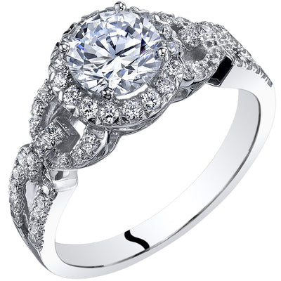 14K White Gold Simulated Diamond Engagement Ring 1 Carat Center Sizes 4-10