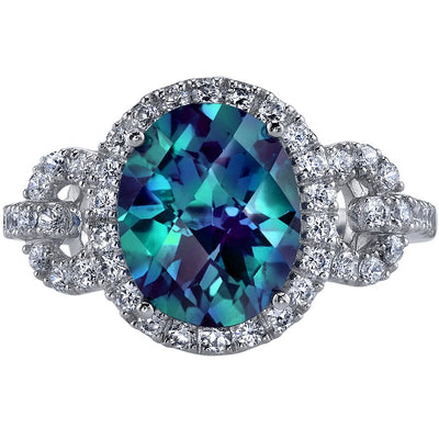 14K White Gold Created Alexandrite Ring Oval Checkerboard Cut 3.25 Carats Sizes 5-9