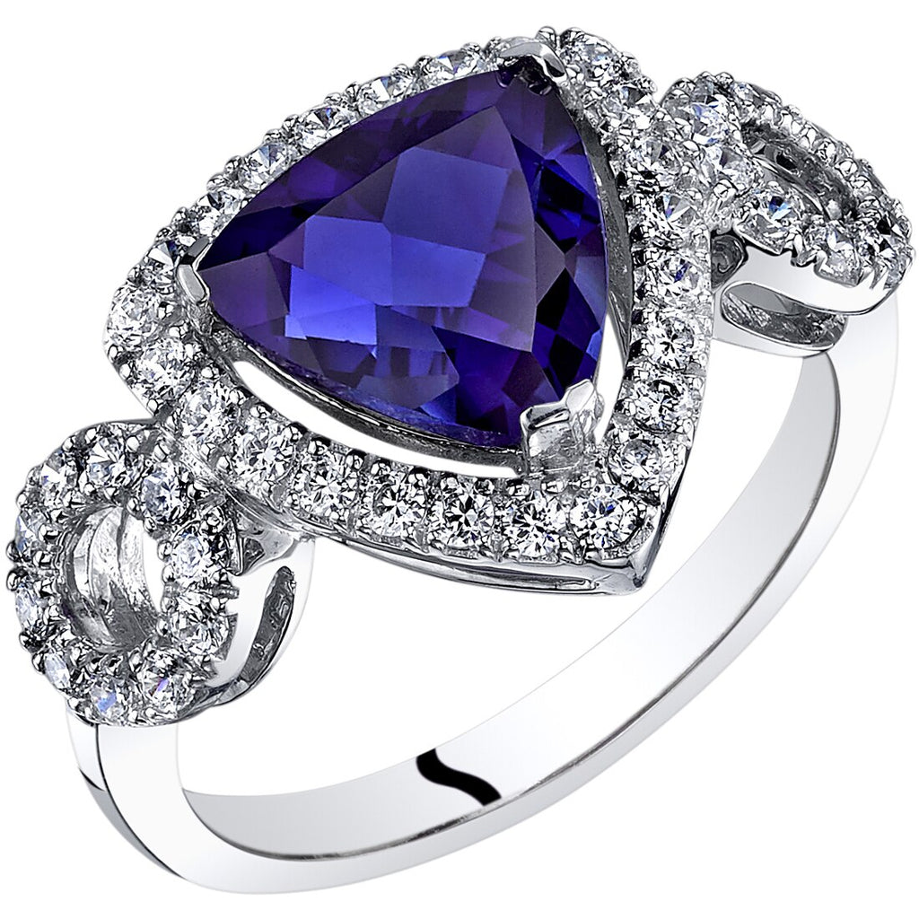  Peora Solid 14K White Gold Created Blue Sapphire with