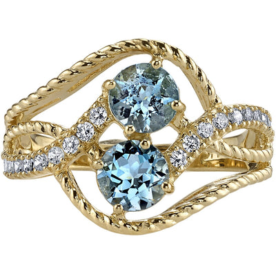 14K Yellow Gold Two Stone Aquamarine Ring 1 Carat Sizes 5-9
