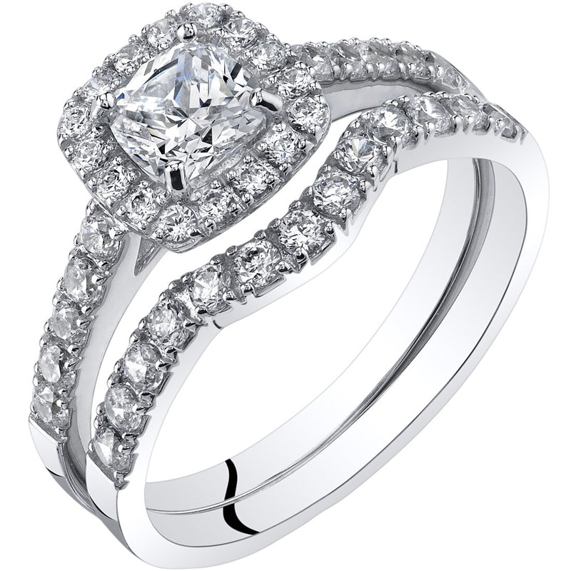 14K White Gold Cushion Cut Engagement Ring and Wedding Band Bridal Set Sizes 4-10
