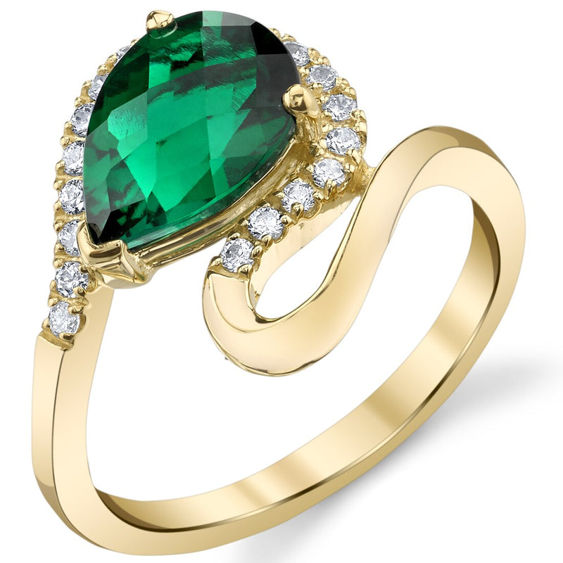 Created Emerald 14K Yellow Gold Pear-Shaped Swirl Ring 1.75 Carats