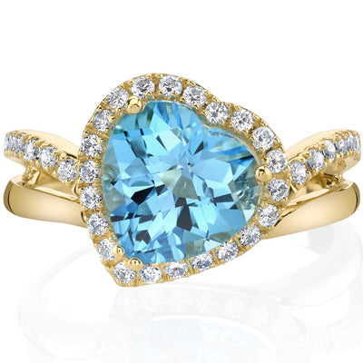 Genuine Swiss Blue Topaz 14K Yellow Gold Leaning Heart-Shaped Ring