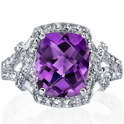 Amethyst Cushion Cocktail Ring in 14K White Gold 2.50 Carats