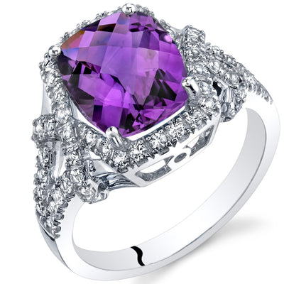 Amethyst Cushion Cocktail Ring in 14K White Gold 2.50 Carats