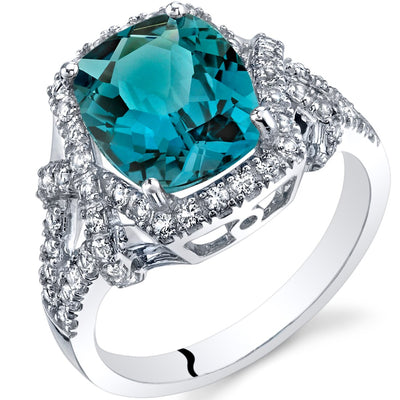 London Blue Topaz Cushion Cocktail Ring in 14K White Gold 3.50 Carats