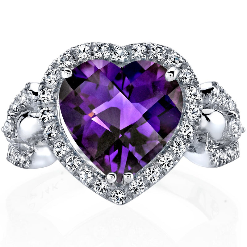 Amethyst Heart Shape Halo Ring in 14K White Gold 3 Carats