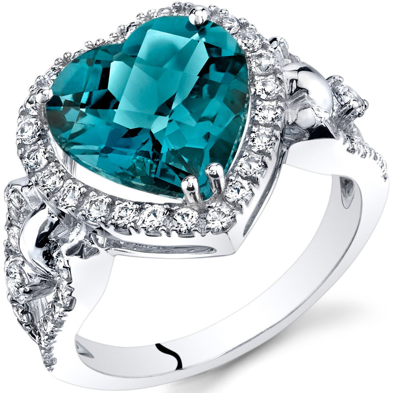 London Blue Topaz Heart Shape Halo Ring in 14K White Gold 4 Carats