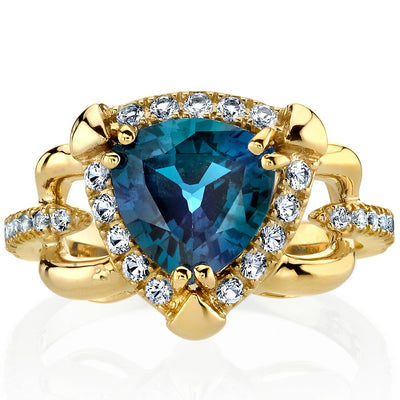 Created Alexandrite Homage Ring in 14K Yellow Gold 2.25 Carats Trillion Shape