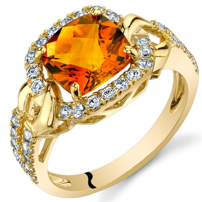 Citrine Cushion Halo Ring in 14K Yellow Gold 2 Carats
