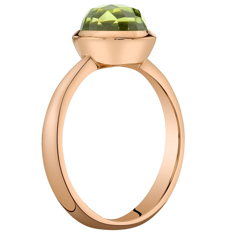 14K Rose Gold Peridot Solitaire Dome Ring 2 Carats