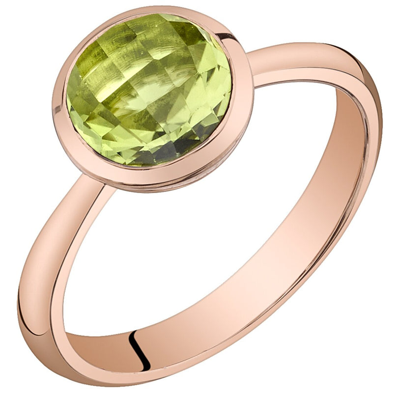 14K Rose Gold Peridot Solitaire Dome Ring 2 Carats