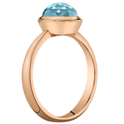 14K Rose Gold Swiss Blue Topaz Solitaire Dome Ring 2 Carats