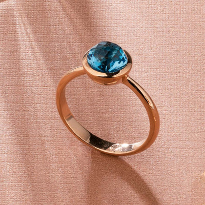 14K Rose Gold London Blue Topaz Solitaire Dome Ring 2 Carats