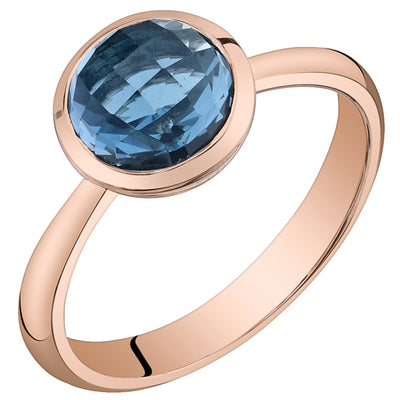 14k Rose Gold London Blue Topaz Solitaire Dome Ring (2.00 carat)