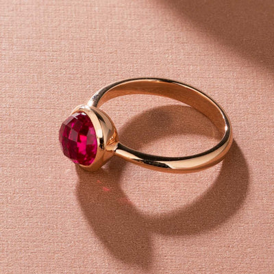 14K Rose Gold Created Ruby Solitaire Dome Ring 2.50 Carats