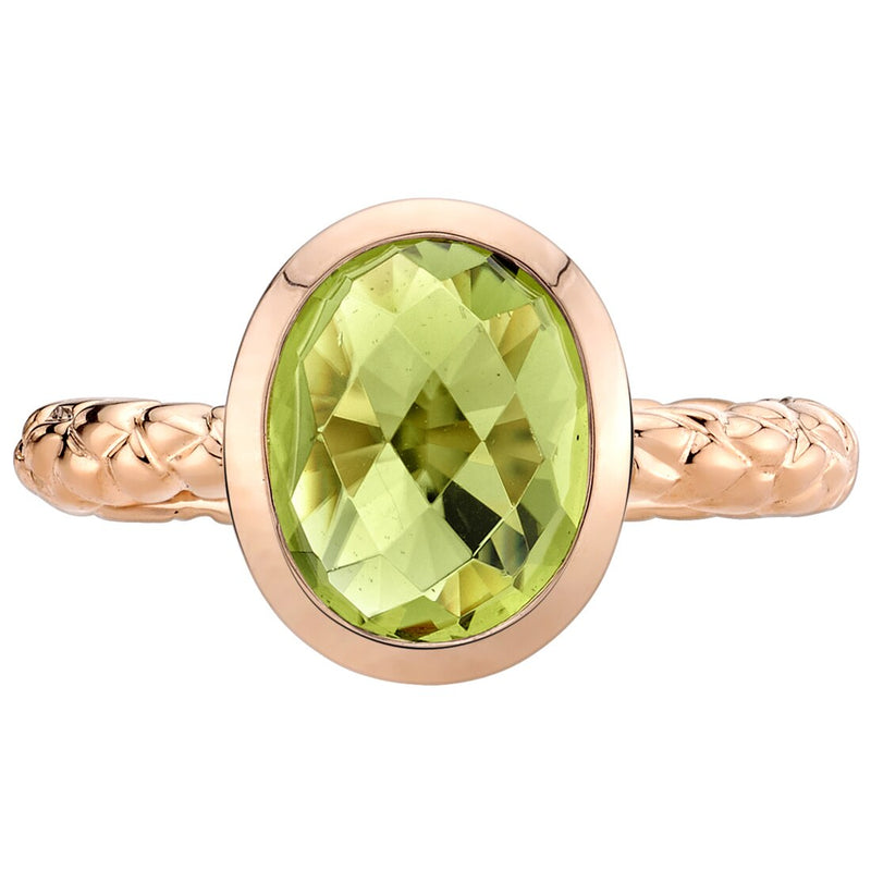 14K Rose Gold Peridot Cupola Solitaire Dome Ring 2.50 Carats